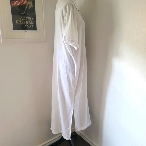 NWT Linen Blend White Shirt Dress XL Lagenlook Coastal For Cynthia Brand - Picture 9 of 12